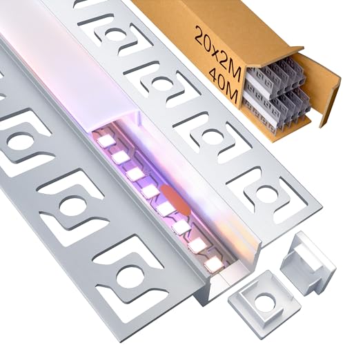 KOSOOM Profilé LED Encastrable Placo 2m × 20 Pièces (2000×55,5×14,9 mm) – Profilé Alu pour Ruban LED ≤12 mm avec Diffuseur Opalin, Idéal Mur/Plafond