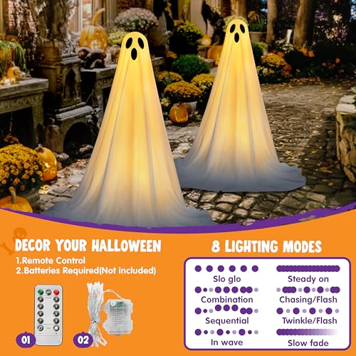 Fantôme Lumineux Halloween JOYIN Lot de 2 Décorations de 127 cm avec Guirlande - 3
