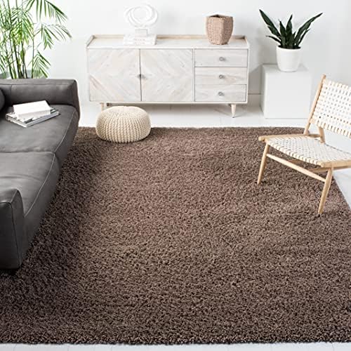 SAFAVIEH California Shag Collection Area Rug - 6'7" Square, Taupe, Non-Shedding & Easy Care, 2-inch Thick Ideal for High Traffic Areas in Living Room, Bedroom (SG151-2424)