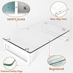 Alternative view of Clear Computer Monitor Stand Riser Multi Media Desktop Stand for Flat Screen LCD LED TV, Laptop/Notebook/Xbox One, with Tempered Glass and Metal Legs, HD02T-001