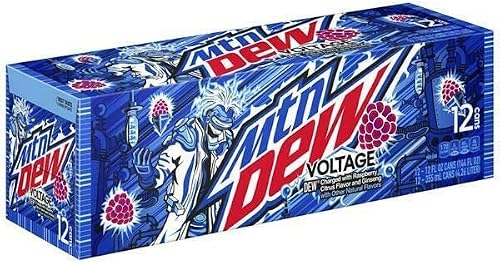 Mountain Dew Voltage Raspberry Citrus - with a Munchie Box Coaster ( 12 Oz Cans ) (Voltage ( Pack of ( 12 ) 12Oz Cans ))