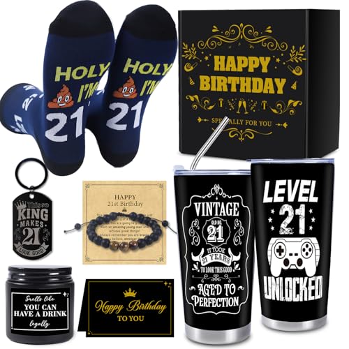 Keluna 21st Birthday Gifts for Him - 6Pcs 21 Year Old Male Birthday Gifts Ideas, 20oz Tumbler,...