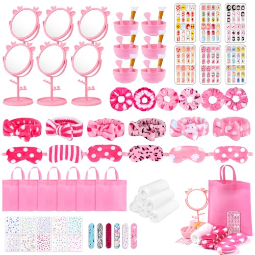 Guifizeiom 76Pcs Sleepover Party Supplies Slumber Spa Parties Kit for Girls Women, Headbands, Eye Mask, Towels, Scrunchies & Nail Supplies(Pink)