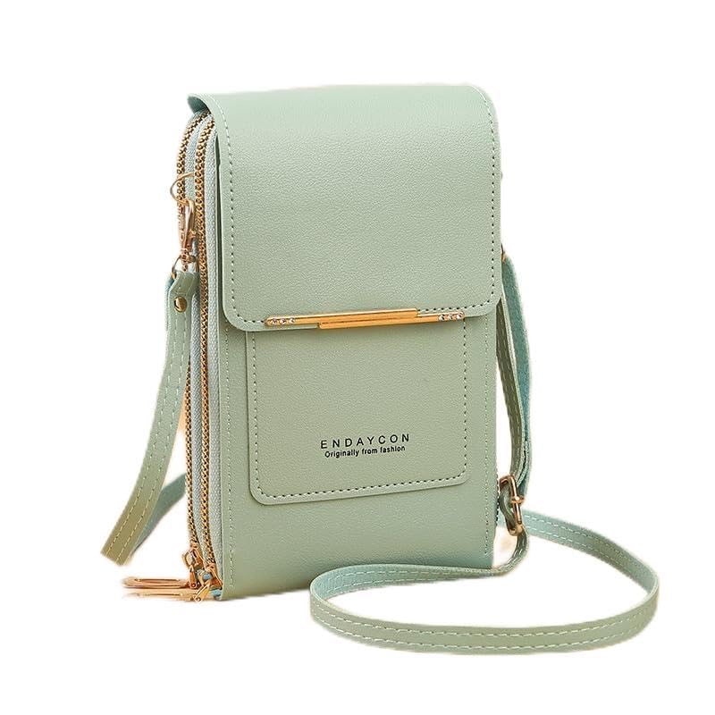 Bolsas transversais pequenas para mulheres, carteira para celular, bolsa de ombro feminina de couro sintético, Verde claro