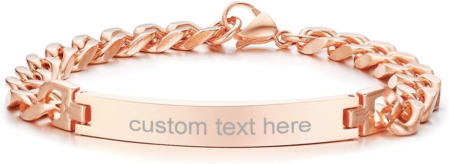 Mealguet Jewelry Personalized Engravable Stainless Steel Curb Chain ID Bracelets for Men Women, Custom Engrave Name Plate Identity ID Bar Bracelets, Customized Gift for Girl boy mom dad, Birthday