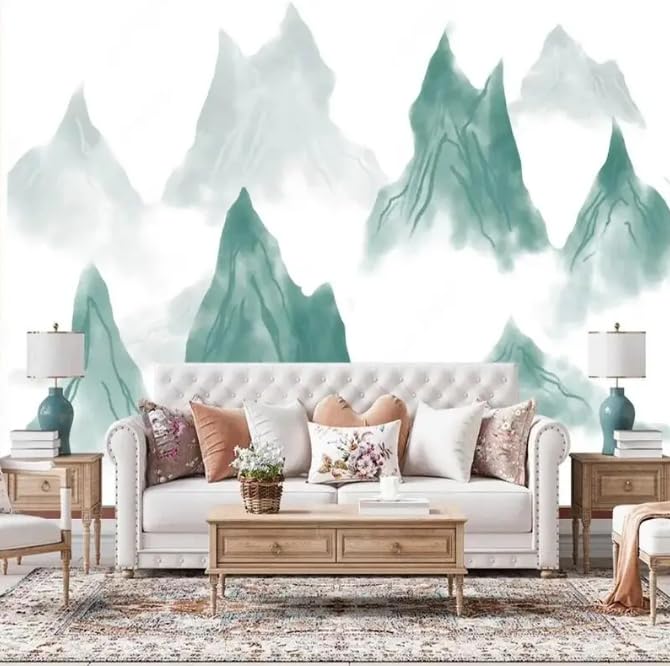Papier peint lavis chinois bleu 3D pour transformer un mur blanc