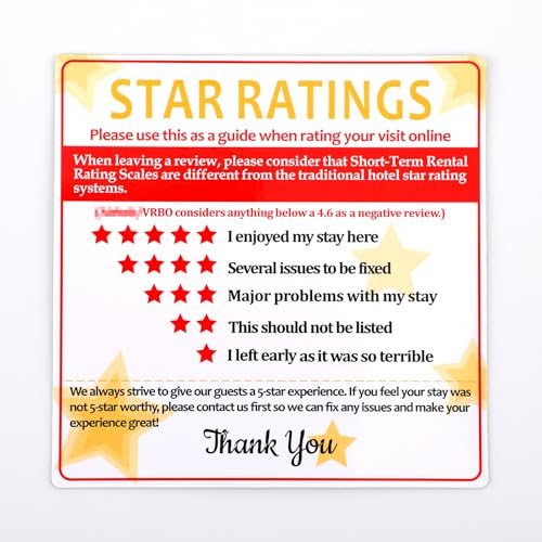 Oudain 5 Pieces 5 Star Rating Explanation Magnet Short Term Rentals (Str) Star Ratings Magnet Review Guide Rating Fridge Compatible with Vrbo