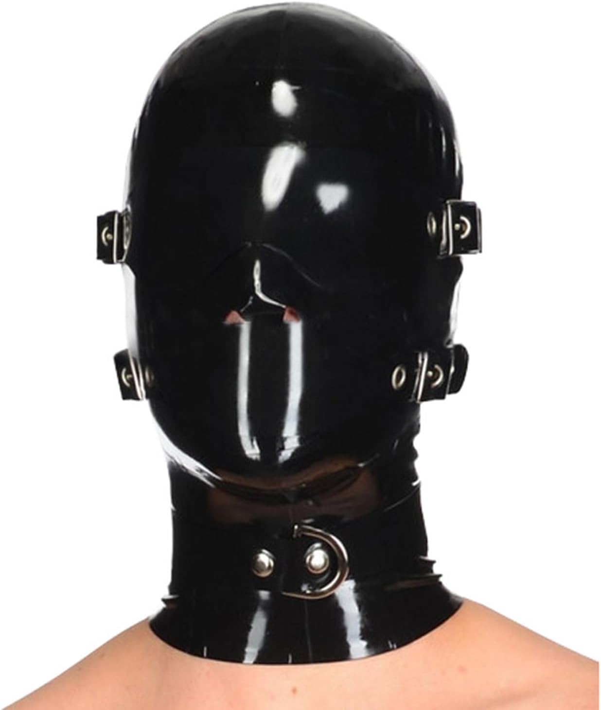 Black Latex Hooded Masks,Handmade Rubber Hood Mask with Back Zipper and Removable Blindfold and Mouthpiece