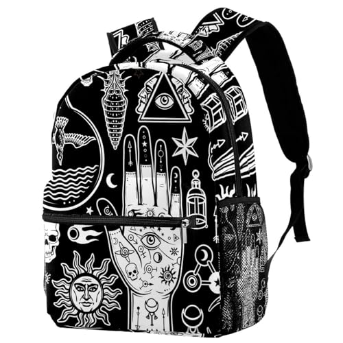 Sac à dos d'école magique pour ados et enfants avec motif lune et soleil mystique multicolore