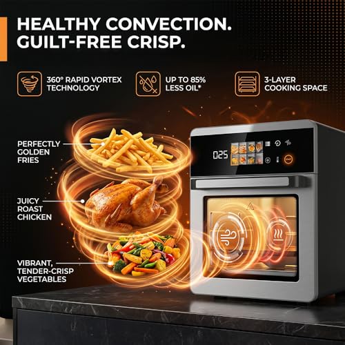 Image of Toree Digital Air fryer oven with Glass window, Rapid Air Circulation Technology, Large Capacity of 18+ Liters, accessory set with silicone picker /tong /skewer set /glove |1 Year Warranty-8130656959