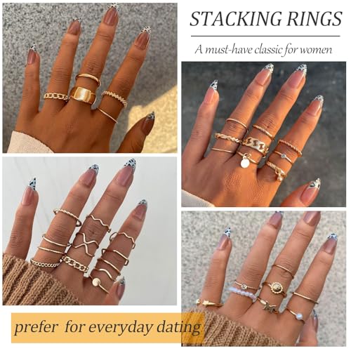 YEEZII 68 Pcs Gold Knuckle Rings Set for Women, Stackable Rings Boho Joint Finger Midi Ring Hollow Carved Crystal Stacking Rings Pack - Image 8