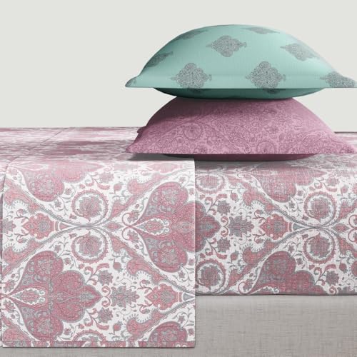 Image of Wakefit Cotton Fitted Bedsheet | 300 TC Elastic Fitted Sheet, Queen Bed Bedsheet with 2 Pillow Covers | Scarlet - 75x60 inches