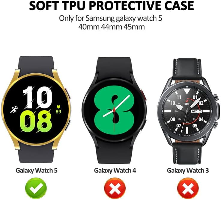 Miniatura 7 de Funda para Samsung Galaxy Watch 5 Protector de pantalla de 1.575 pulgadas, carcasa protectora de pantalla chapada en TPU suave, funda protectora