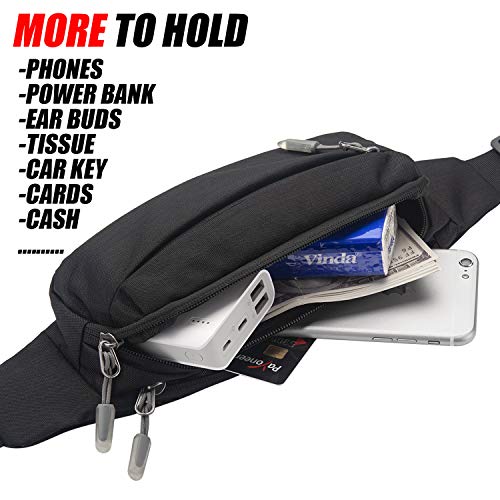 USHAKE Fanny Pack Waist Packs with Extender for Men Women, Waist Pouch Bag Hip Pack with 3-Zipper Pockets Adjustable Straps for Casual Travel Hiking Running Outdoor Sports