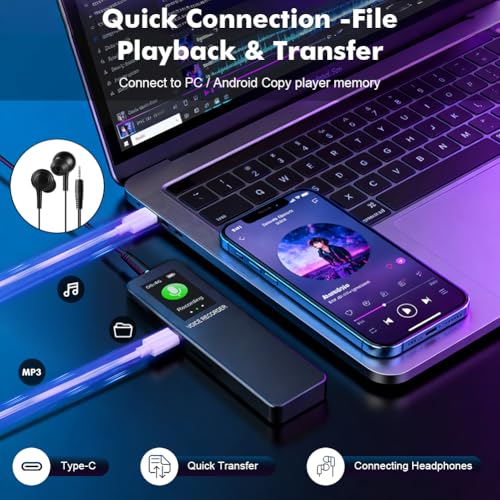 Ainiv 64GB Digitales Diktiergerät, Tragbares Aufnahmegerät mit HD-Audio, Wiedergabe mit DSP-Rauschunterdrückung und One-Touch-Aufnahme für Unterricht, Meetings, Interviews, Vorlesungen（Schwarz）