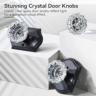 Calzibeno Glass Door Knobs Interior, 6 Pack Crystal Door Knobs with Lock for Privacy Use, Black Glass Door Knobs for Interior Bedroom Bathroom, Vintage Glass Crystal Door Knob Set