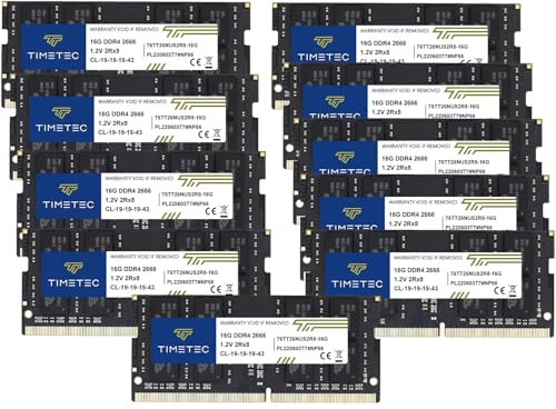 Image of Timetec 160GB KIT (10x16GB) DDR4 2666MHz (PC4-2666V) PC4-21300 SODIMM Laptop RAM - 260-Pin 1.2V CL19 Non-ECC Unbuffered Memory Module for Laptop, Notebook, Mini PC, All-in-One