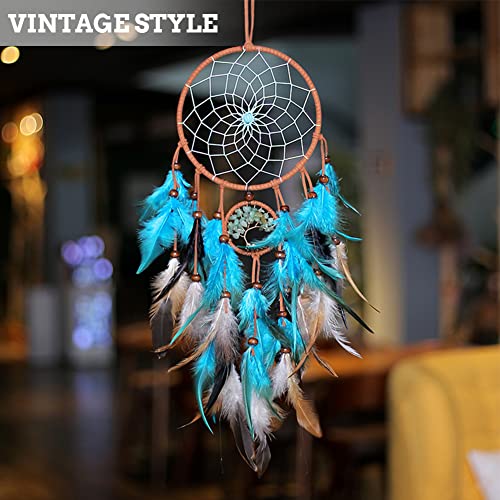 Dream Catcher, Blue Tree of Life with Feathers Dreamcatcher Wall Decor Indians Traditional Circular Net Hanging Decor for Home, Bedroom(Blue) - Image 4