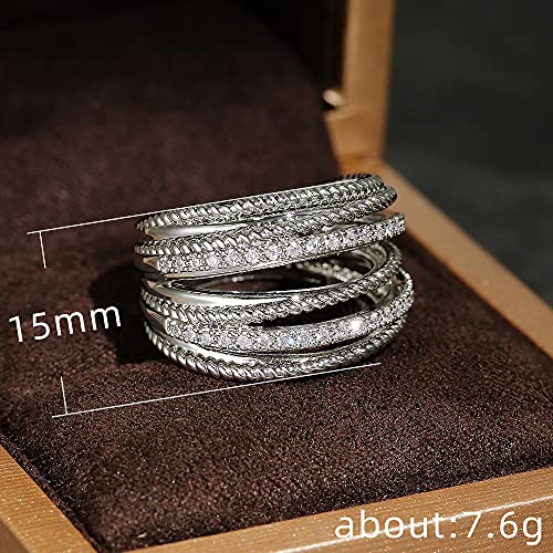 925 Sterling Silver Cross Rings Diamond Ring Cubic Zirconia Rings Fashionable Multi-Ring Combination of Two Colors CZ Diamond Multi Row Ring Eternity Engagement Wedding Band Ring for Women 82