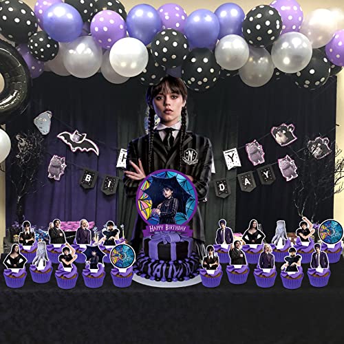 Wednesday New Addams Party Decorations, 25Pcs Cake Cupcake Toppers For Wednesday New Addams Birthday Party Supplies #TOP4