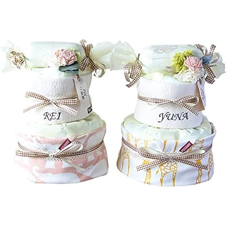 Amazon Milkbarn オーガニックモスリンコットン 出産祝い おむつケーキ おしゃれスタイ 男の子 女の子 今治タオル 名入れ 生年月日タグ付き きりん パンパースm おむつケーキ ベビー マタニティ 通販