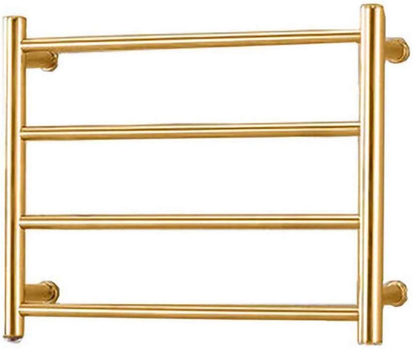Towel Warmer Gold 304 Stainless Steel Polished Wall Mounted Heated Towel Rail Built-in Thermostat Electric Heated Towel Rack, 540 * 450 Mm,Plugin