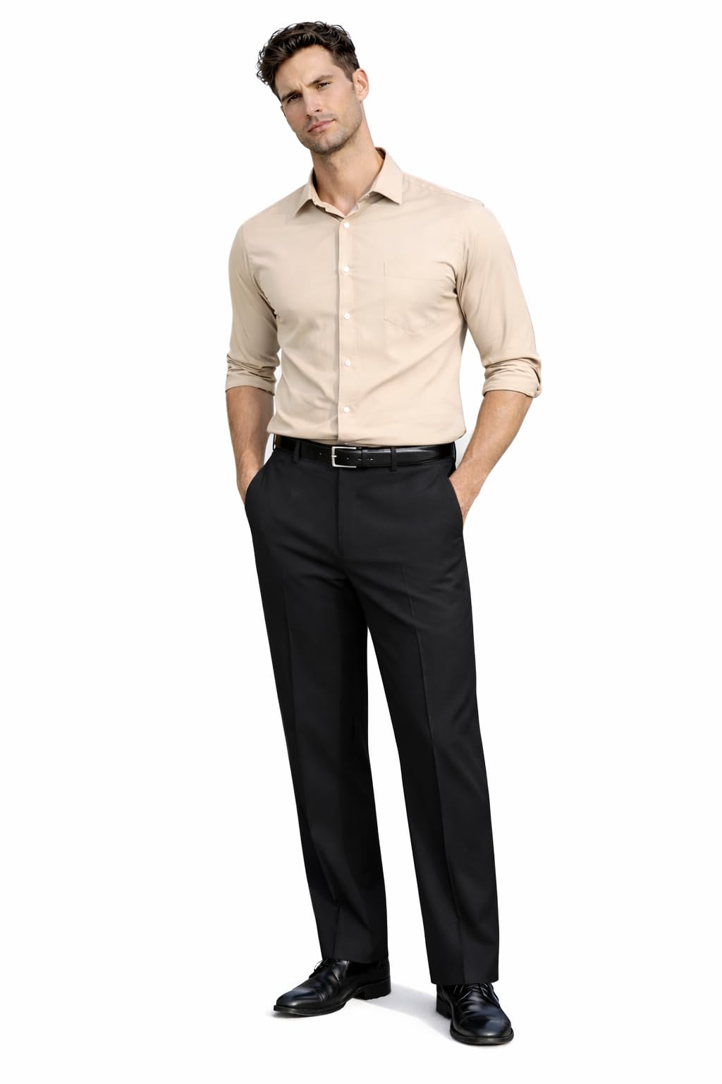 Men's Slim Fit Everyday Smart Wear Comfort Stretch Work Ready Solid Formal Trouser