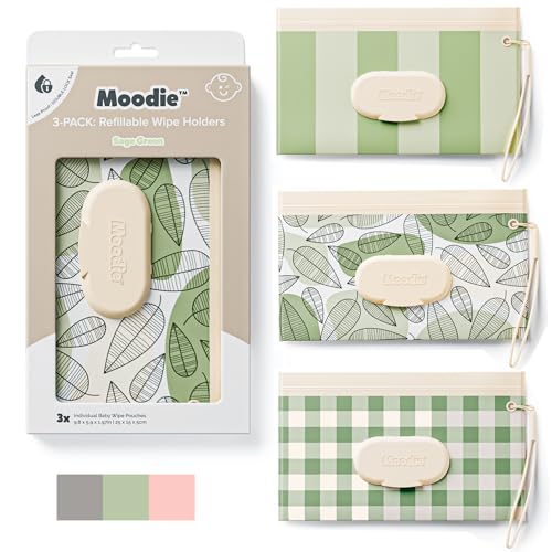 3PACK Baby Wipes Holder | Refillable Wipes Container w/DOUBLE-LOCK SEAL |Travel Wipe Case | Portable Wipe Dispenser | Reusable Wipes Pouch (Sage Green 3 PACK)