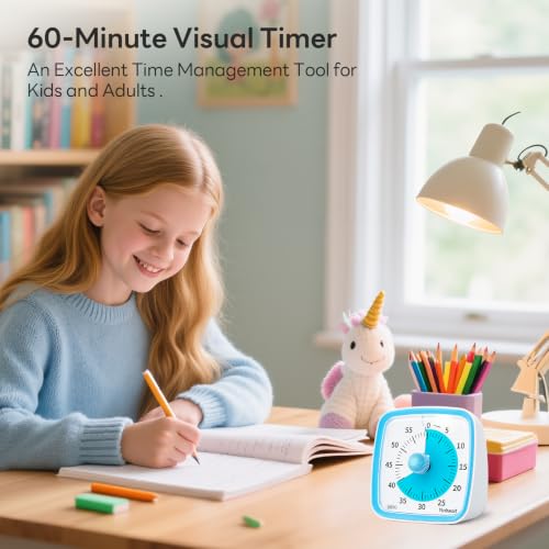 Yunbaoit Visual Timer with Night Light, 60 Minute Countdown, Light Blue - Image 2