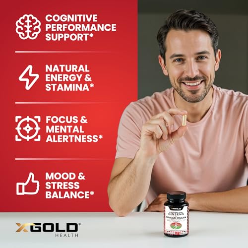 X Gold Health Korean Red Panax Ginseng + Ginkgo Biloba – 7% Ginsenosides Extra Strength – Energy, Memory, Focus & Brain Support – Premium Supplement for Men & Women – Non-GMO, 120 Vegan Capsules - Image 5