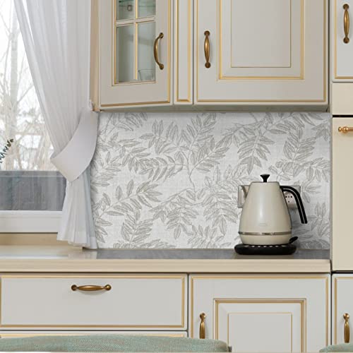 Grey Floral Wallpaper Peel And Stick Wallpaper Boho Contact Paper For Cabinets Removable Wallpaper Leaf Wallpaper For Bedroom Self Adhesive Contact Paper For Drawers Modern Wallpaper Shelf 17.3”×197” #TOP1