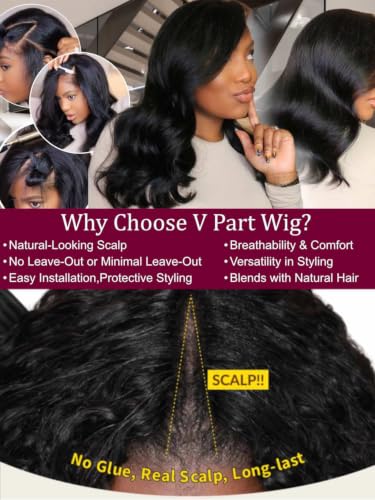 Image of Beauty Forever Body Wave V Part Wig Human Hair - Glueless Wear and Go Wig for Women, Natural Blend No Leave Out Wig, Beginner Friendly Protective Style, Small Cap, 150% Density Natural Color 20 Inch