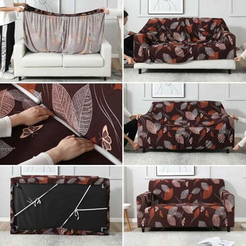 Image of Universal 3 Seater Sofa Cover with Elasticity, Protective, Stretchable, Spandex & Polyester Sofa Slipcover (3 Seater, 185cm * 230cm) (Wine Leaf)