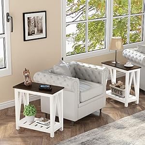 Choochoofarmhouseendtablesetof2rusticvintagenarrowendsidetablewithstorageshelfforsmallspacesnightstandsofatableforlivingroombedroomwhite Urban Country Home Decor Choochoo farmhouse end table set of 2 rustic vintage narrow end side table with storage shelf for small spaces nightstand sofa table for living room bedroom white urban country home decor