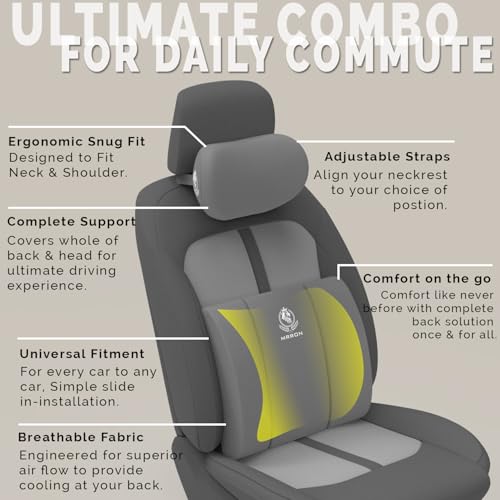 Image of MRRON Series Memory Foam Neck Rest & Lumbar Support for Car or Office Chair, Neck Pillow Kit Designed Ergonomically for Extra Support (Grey, Lumbar)
