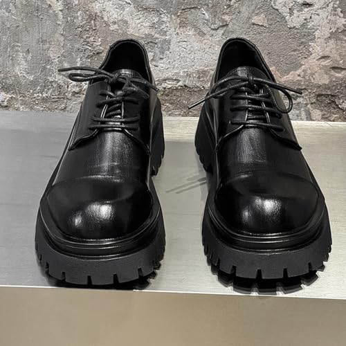 Men's Leather Platform Chunky Heel Classic Round Toe Lace - up Lug Sole Soft Sole Business Formal Dress Elevator Derby Shoes2