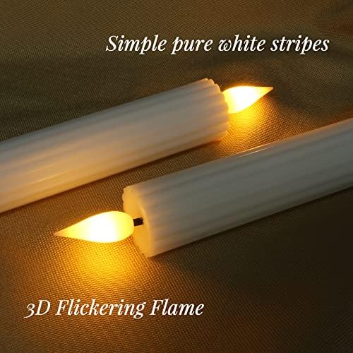 Ymenow Real Wax LED Taper Candles (2*24.5cm/0.78*9.6"), 2pcs White Stripe Battery Operated Flameless Candlesticks LED Window Candle with Remote Timer for Home Table Halloween Xmas Decor - Warm White