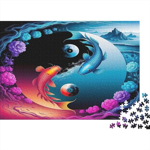 Yin Yang Peces Puzzle de 1000 Piezas Puzzle para Adultos Flores de Colores Juego de Puzzle 1000 Piezas Relajación Hogar Regalo 38x26cm/1000pcs