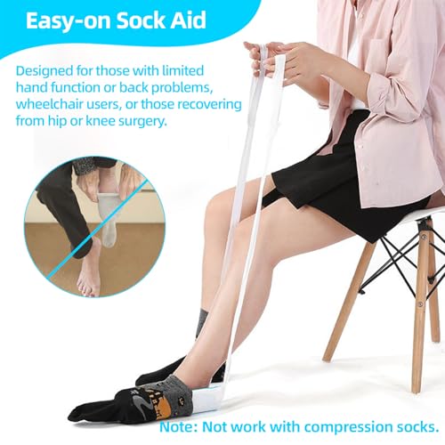Sock Aids for Putting On Socks, Sock Assistant Device No Bending for Easy Dressing, Sock Helper Tool with Adjustable Extended Shoe Horn Long Handle, Back Scratcher for Seniors, Disabled, Pregnant - Thumbnail 2
