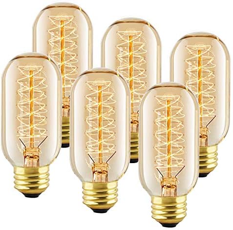 6 Pack T45 Edison Bulbs, 40 Watt Antique Vintage E26 Base Dimmable Amber Glass Incandescent Light Bulbs, Warm White 120V Lamp for Home Light Fixtures Decoration, Warll Sconce by LUXON