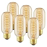 6 Pack T45 Edison Bulbs, 40 Watt Antique Vintage E26 Base Dimmable Amber Glass Incandescent Light Bu