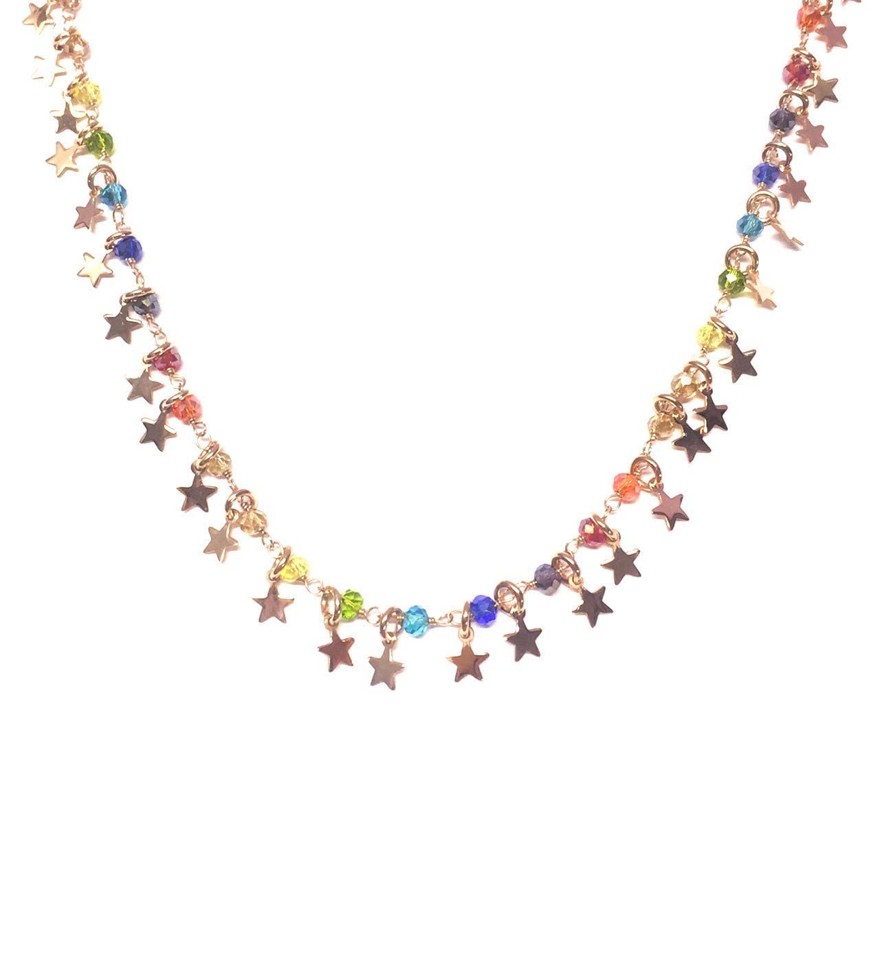 Linea Italia Gioielli - Collana Girocollo per Donna in Argento 925 Placcato Rosa con Stelle e Pietre Colorate - Made in Italy