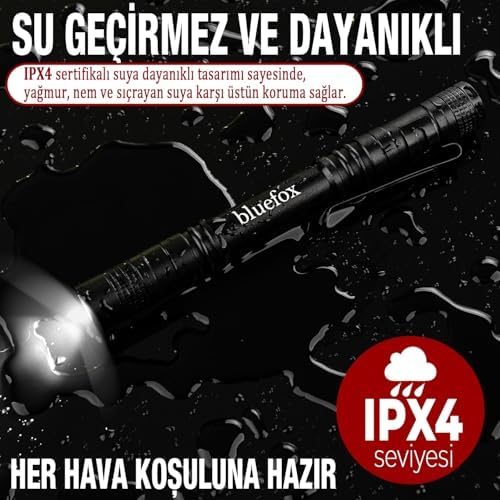 Bluefox LED El Feneri, Dayanıklı Alüminyum Gövde, 220 Lümen, Klipsli, Su Geçirmez, Araç, Kamp, Balıkçılık Yürüyüş Acil Durum için Taşınabilir, Kalem Fener - Görsel 3