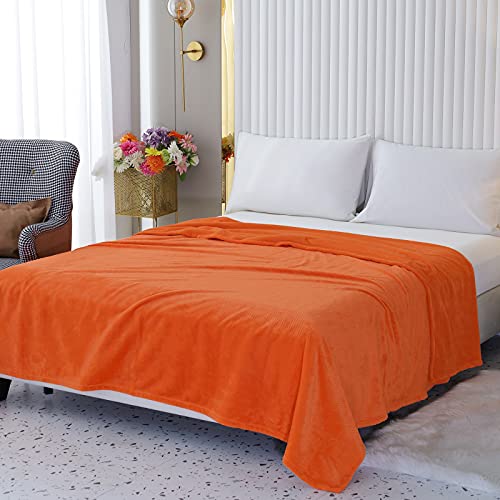 Sochow Flannel Fleece Throw Blanket With Super Soft Waffle Textured Patterns, No-Shedding Warm, Lightweight, Versatile For All Seasons, Perfect For Bed Sofa Couch (90 X 90 Inches), Orange #TOP5