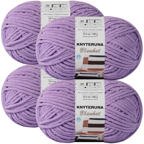 Image of #6 Super Bulky Blanket Yarn for Crocheting - 4 Skeins(Each 10.5oz /300g, 220yds /201m), Chunky Chenille Thick Plush Big Soft Yarn for Crocheting Knitting Blankets, Purple