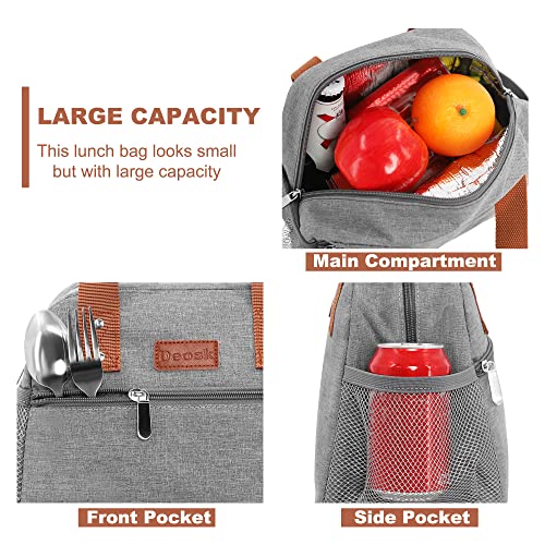 Lunch Bag For Women Freezable Lunch Tote Bag Organizer Reusable Cooler Lunch Box For Adult Outdoor Work,School And Picnic Insulated Lunch Bag With Pocket (Gray) #TOP2