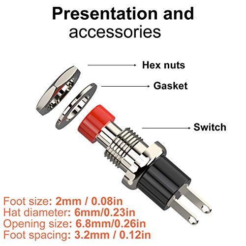 Diyhz NZ2PNO Momentary Push Button Switch, 1A 250Vac Spst Mini Pushbutton Switches Normally Open(No) Red Cap thumb #2