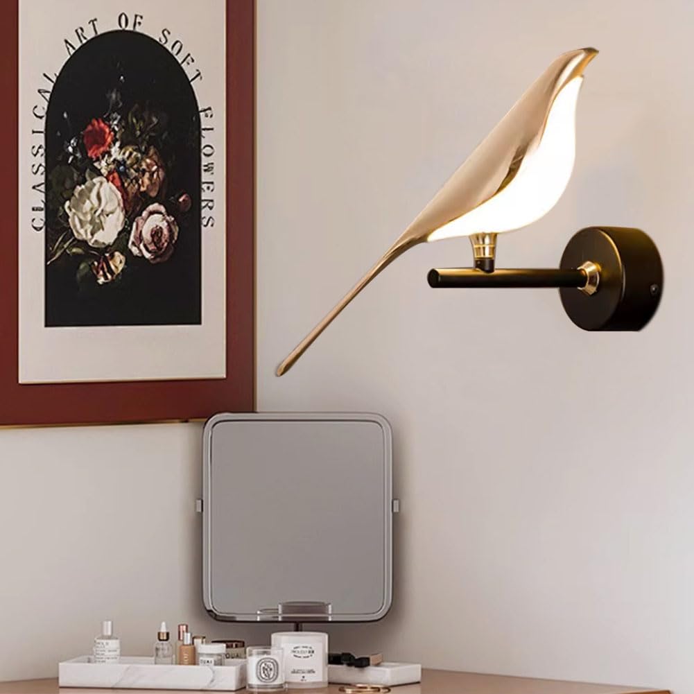 LED Wandlampe Innen Vogel Drehbar Tiere Bird Wandleuchten Bettlampe Gold 10W 3000K/4500K/6000K Metall Acryl Wandbeleuchtung Modern Deko für Schlafzimmer Wohnzimmer Kinderzimmer Esszimmer