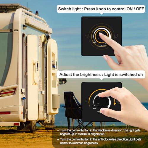 VIPMOON DC 12V-24V LED Dimmer Switch, Push ON/OFF Rotary Control Dimmer Switches, High Side PWM Dimmer for Dimmable Single Color Strip Lights in RV Auto, Camping Trailers, Boats, Caravans, Black - Image 5