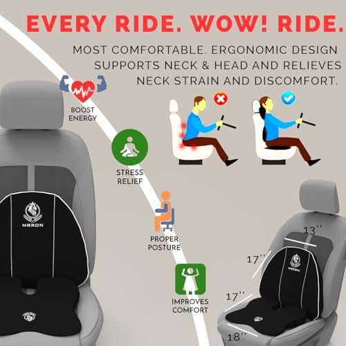 Image of MRRON Car Comfort Combo | Memory Foam Backrest & Wedge Seat Cushion Combo of 2 | Orthopedic Support for Back, Tailbone, Sciatica | Ergonomic Comfort for Car, Office| Posture Correction | Universal Fit